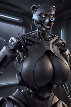 bear, granny, old, gmilf, grandmother, elderly woman, old lady, old lady clothing, big breasts, fat, stealthtech, cyborg,