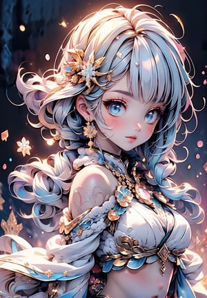 ((((ink))),((watercolor)),world masterpiece theater, ((best quality)),depth of field,((illustration)),(1 girl),anime face,medium_breast,floating,beautiful detailed sky,looking_at_viewers,an detailed organdie dress,very_close_to_viewers,bare_shoulder,golden_bracelet,focus_on_face,messy_long_hair,veil,upper_body,,lens_flare,light_leaks,bare shoulders,detailed_beautiful_Snow Forest_with_Trees, spirit,grey_hair,White clothes,((Snowflakes)),floating sand flow,navel,(beautiful detailed eyes), (8k_wallpaper),masterpiece,studio_ghibli_anime_style style