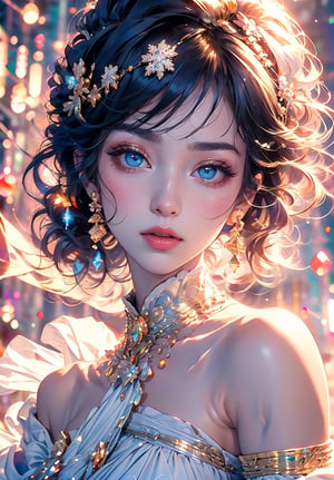 ((((ink))),((watercolor)),world masterpiece theater, ((best quality)),depth of field,((illustration)),(1 girl),anime face,medium_breast,floating,beautiful detailed sky,looking_at_viewers,an detailed organdie dress,very_close_to_viewers,bare_shoulder,golden_bracelet,focus_on_face,messy_long_hair,veil,upper_body,,lens_flare,light_leaks,bare shoulders,detailed_beautiful_Snow Forest_with_Trees, spirit,grey_hair,White clothes,((Snowflakes)),floating sand flow,navel,(beautiful detailed eyes), (8k_wallpaper),masterpiece,studio_ghibli_anime_style style,best quality