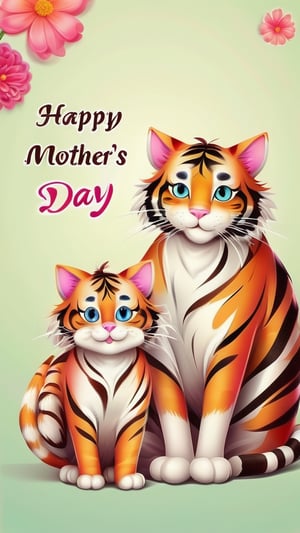 cat, tiger color, home background 
a word saying Happy Mother's Day 