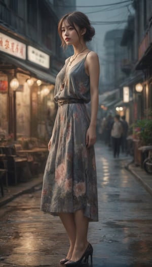 Stunning and beautiful Japanese super model , Full body back side view, 
shoulder length messy hair, glossy plump lips, tall body, casual street style outfit, necklace, dress blouse, floral-paint loose long skirt, pumps heels, 
photo-realistic, masterpiece, soothing tones, 8k resolution, concept art of detailed character design, cinema concept, cinematic lighting, cinematic look, calming tones, incredible details, intricate details, hyper detail, Fuji Superia 400, stylish, elegant, breathtaking, mysterious, fascinating, untamed, curiously complete face, elegant, gorgeous, 
by Greg Rutkowski Repin artstation style, by Wadim Kashin style, by Konstantin Razumov style, Ayase Haruka's face,
,aesthetic portrait, cinematic moviemaker style, in the style of esao andrews,esao andrews style,esao andrews art,Movie Still,