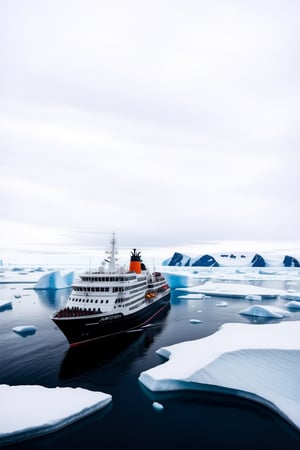 ((Ultra-realistic)) close-up photo of a big beautiful cruise boat in the antarctic,cluttered maximalism
BREAK
backdrop of the antarctic,plateau of ice land,ice rocks,ocean,sky,cloud,people on the land,boat focus:1.2
BREAK
rule of thirds:1.3,studio photo,trending on artstation,perfect composition,(Hyper-detailed,masterpiece,best quality,32K,UHD,sharp focus,high contrast,national geography,cinematic ighting:1.4),H effect,photo_b00ster, real_booster,ani_booster,art_booster