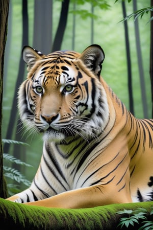 (Hyper realistic photo of a tiger) in forest,cluttered maximalism,green and black color,fullbody
BREAK
(rule of thirds:1.3),perfect composition,studio photo,trending on artstation,(Masterpiece,Best quality,32k,UHD:1.4),(sharp focus,high contrast,HDR,hyper-detailed,intricate details,ultra-realistic,award-winning photo,ultra-clear,kodachrome 800:1.25),(chiaroscuro lighting,soft rim lighting:1.15),by Karol Bak,Antonio Lopez,Gustav Klimt and Hayao Miyazaki,photo_b00ster,real_booster,art_booster,ani_booster