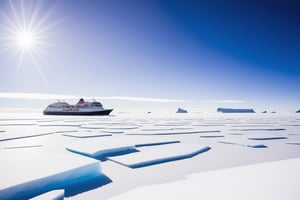 ((Ultra-realistic)) close-up photo of a big beautiful cruise boat in the ice island of south pole,cluttered maximalism
BREAK
backdrop of south pole,plateau of ice land,ice rocks,ocean view,sky,cloud,people walking in line on the land,boat focus:1.2
BREAK
rule of thirds:1.3,studio photo,trending on artstation,perfect composition,(Hyper-detailed,masterpiece,best quality,32K,UHD,sharp focus,high contrast,national geography,cinematic ighting:1.4),H effect,photo_b00ster, real_booster,ani_booster