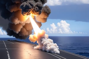 ((Ultra-realistic)) close-up photo of a SM-3 missile launching from US Navy ship USS Arleigh Burke,flame and smoke,cluttered maximalism
BREAK
backdrop of ocean,sky,clouds,(missile and ship focus:1.2)
BREAK
rule of thirds,studio photo,trending on artstation,perfect composition,(Hyper-detailed,masterpiece,best quality,32K,UHD,sharp focus,high contrast),H effect,photo_b00ster, real_booster,ani_booster