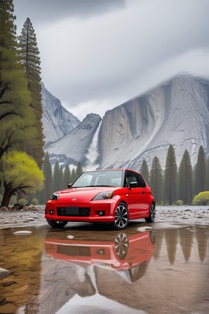 ((Ultra-realistic)) photo of a cute red honda N-Box,tall box-type small car,shiny and reflective body and wheels,front view
BREAK
backdrop of a scenic valley in Yosemite national park,mountain,rock,trees,lake,river,vivid colors,cloudy,rain,puddles,car focus
BREAK
rule of thirds,studio photo,trending on artstation,perfect composition,(Hyper-detailed,masterpiece,best quality,32K,UHD,sharp focus,high contrast),H effect,photo_b00ster, real_booster,ani_booster,(yva11ey1:1.2)