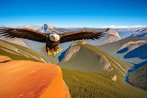 ((Hyper-Realistic)) photo of an eagle flying in the sky of valley in national park,valley with mountain and forest,an impressive rock on top
BREAK 
aesthetic,rule of thirds,depth of perspective,perfect composition,studio photo,trending on artstation,cinematic lighting,(Hyper-realistic photography,masterpiece, photorealistic,ultra-detailed,intricate details,16K,sharp focus,high contrast,kodachrome 800,HDR:1.2),real_booster,art_booster,ani_booster,y0sem1te,H effect,(yva11ey2:1.2),photo_b00ster
