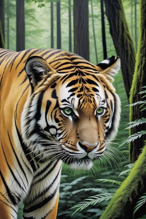 (Hyper realistic photo of a tiger) in forest,cluttered maximalism,green and black color
BREAK
(rule of thirds:1.3),perfect composition,studio photo,trending on artstation,(Masterpiece,Best quality,32k,UHD:1.4),(sharp focus,high contrast,HDR,hyper-detailed,intricate details,ultra-realistic,award-winning photo,ultra-clear,kodachrome 800:1.25),(chiaroscuro lighting,soft rim lighting:1.15),by Karol Bak,Antonio Lopez,Gustav Klimt and Hayao Miyazaki,photo_b00ster,real_booster,art_booster,ani_booster