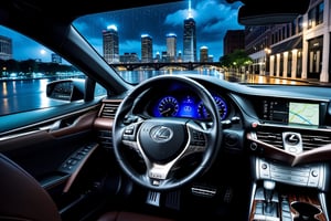 Ultra-realistic photo of lexus ES300h Executive driving wheel and dashboard,holding,glove,[backdrop of city street,puddlues,rainy,cloudy,moon,night],cluttered maximalism
BREAK
sharp focus,high contrast,studio photo,trending on artstation,rule of thirds:1.3,perfect composition,depth of perspective,DoF,(Hyper-detailed,masterpiece,HDR,16K,shiny, glossy,reflective:1.3),(by Chris Bangle),H effect,art_booster, real_booster,photo_b00ster, real_booster,art_booster,more detail XL