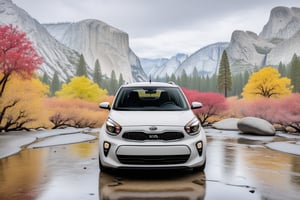 ((Ultra-realistic)) photo of a cute white Kia Morning,tall box-type small car,shiny and reflective body and wheels,front view
BREAK
backdrop of a scenic valley in Yosemite national park,yva11ey1,mountain,rock,trees,forest,lake,river,autumn colors,cloudy,rain,puddles,car focus,cluttered maximalism
BREAK
rule of thirds,studio photo,trending on artstation,perfect composition,(Hyper-detailed,masterpiece,best quality,32K,UHD,sharp focus,high contrast),H effect,photo_b00ster, real_booster,ani_booster,(yva11ey1:1.2)