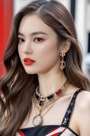 Hyper-Realistic photo of a girl,20yo,1girl,perfect female form,perfect body proportion,perfect anatomy,[red white black color],elegant dress,detailed exquisite face,soft shiny skin,mesmerizing,detailed shiny long hair,small earrings,necklaces,Louis Vuitton bag,cluttered maximalism
BREAK
(rule of thirds:1.3),perfect composition,studio photo,trending on artstation,(Masterpiece,Best quality,32k,UHD:1.4),(sharp focus,high contrast,HDR,hyper-detailed,intricate details,ultra-realistic,award-winning photo,ultra-clear,kodachrome 800:1.25),(chiaroscuro lighting,soft rim lighting:1.15),by Karol Bak,Antonio Lopez,Gustav Klimt and Hayao Miyazaki,photo_b00ster,real_booster,art_booster,song-hyegyo-xl