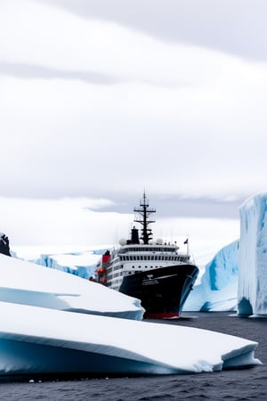 ((Ultra-realistic)) close-up photo of a big beautiful cruise boat in the antarctic,cluttered maximalism
BREAK
backdrop of the antarctic,plateau of ice land,ice rocks,ocean,sky,cloud,people on the land,boat focus:1.2
BREAK
rule of thirds:1.3,studio photo,trending on artstation,perfect composition,(Hyper-detailed,masterpiece,best quality,32K,UHD,sharp focus,high contrast,national geography,cinematic ighting:1.4),H effect,photo_b00ster, real_booster,ani_booster,art_booster