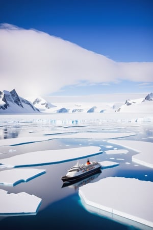 ((Ultra-realistic)) close-up photo of a big beautiful cruise boat in the ice island of south pole,cluttered maximalism
BREAK
backdrop of south pole,plateau of ice land,ice rocks,ocean view,sky,cloud,people walking in line on the land,boat focus:1.2
BREAK
rule of thirds:1.3,studio photo,trending on artstation,perfect composition,(Hyper-detailed,masterpiece,best quality,32K,UHD,sharp focus,high contrast,national geography,cinematic ighting:1.4),H effect,photo_b00ster, real_booster,ani_booster