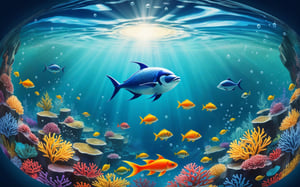 without fish, no fish, Center the composition , Bird view, Underwater world, God's perspective
 ,Top-down perspective, Symmetrical composition,  Under the sea, with the water and Bubbles, From high above, only background, 3D rendering, colorful ink wash painting style, Chinese style color ink, under water, Colorful ink calligraphy, no fishes. The closer you get to the surroundings, the blurry it becomes. Dim lighting casts shadows, with a spotlight illuminating the center. The subdued ambiance creates an atmospheric effect, drawing focus to the central area. Perfect for setting a mysterious or dramatic tone in visual compositions. ,Delfino_Plaza