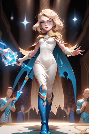 Lux is a young magician with blonde hair and blue eyes. She wears a long white dress with a blue cape. She also carries a crystal scepter and a pair of leather boots. Lux is a League of Legends champion who is known for her crowd control and magic damage abilities.