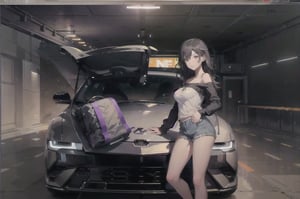 slick body, dynamic_angle, stealthy, stealth,gold, silver, neon, futuristic, ,5N ,realistic,character,girl,(best quality,Big breast,Joohee,
Ionic 5 N, 5N, car, sports car, UHD, 8K, UNREAL ENGINE, HDR, PHOTOREALISTIC, REALISTIC, passing scenery,5N, aerodynamic parts, customized, ((satin_matt_black)), ((purple_headlights)), (dark_purple_lights)), decorative LED Lights, dynamic lighting, dynamic_background,5N, fast driving in the winding road, blurred background, slick body, 

,Joohee, 21 years old, beautiful girl driving a car, korean beauty sitting on the car, 1girl, female_solo, dynamic angle, , photography, photoshooting, detailed_background,  detailed_face, delicate_face

(Korean women), middle-aged women are tall and have enviable breasts. She has long, wavy brown hair, and her hair looks shiny and healthy,1girl,{{{{{full-body}}}}} ,(Full body),(Single photo),(Front view),1 girl, In the photo taken with a high-definition camera, she appears in a long shot. Her skin maintains a smooth and even skin tone with a white skin tone, ((Looking at viewer)), Casual, ((Cream long-sleeved compression offshoulder tee, jean shorts: 1.3)), Standing with legs apart. She is depicted in various poses while wearing luxurious jewellery. Her eyes are bright and vibrant, and her smiling face shows happiness and confidence. The appearance of the middle-aged woman depicted in this way is realistic and detailed, with beauty and elegance emphasized.