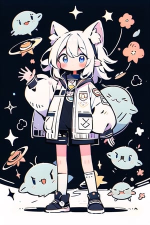  a chibi girl's cosmic adventures! Here's a suggestion for one of the panels in the comic:

Panel Description:

In this panel, our chibi space explorer, with her big, sparkling eyes filled with wonder, is seen floating playfully in the zero-gravity of space. Her attire is a specially designed cosmic suit adorned with whimsical space-themed patterns, making her look even more adorable. She clutches a small, friendly space creature in her arms, resembling a glowing celestial jellyfish with a cute smile.

Surrounding them is a mesmerizing cosmic backdrop, featuring vibrant galaxies, sparkling stars, and colorful nebulae. They float among a field of radiant cosmic dust, giving the scene a magical, ethereal quality.

This panel captures the playful and inquisitive spirit of our chibi space explorer as she forms a delightful connection with the friendly space creature in the vastness of the cosmos.,yaemikodef,Pixel_Art,wrenchfaeflare
