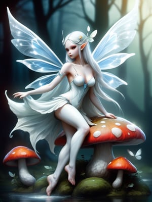 masterpiece of a sexy, curvy, fairy with dragonfly wings, dancing on a mushroom. The scene takes place in an enchanted forest., with ((((tribal tattoos)))), goblin ears. (((sexy medieval clothes))), inspired by Nordic folklore and Norse mythology. ((((emo pale white porcelain skin. )))),Anime
