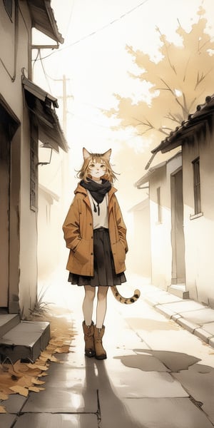 1girl, solo, photographic realism,plains, Changing Season, Alley Cat, masterpiece, best quality, aesthetic,