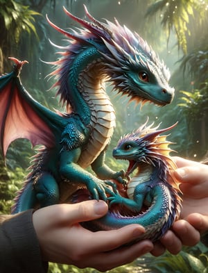 {{best quality}},  {{masterpiece}},  {{ultra-detailed}},  {illustration},  "a tiny realistic dragon held in the hands of a person" in hands,  detailed variety scales,  1character and 1dragon,  tiny real dragon,  swirling scales,  artgerm,  greg rutowski and wlop,  chris rallis,  todd lockwood,  intricate details,  octane rendering. Dan mumford and mark brooks and russ mills,  cgsociety,  character promo,  bright happy mood,  lushill digital painting,  32k,  , PetDragon2024xl, real_booster,,,,PetDragon2024xl