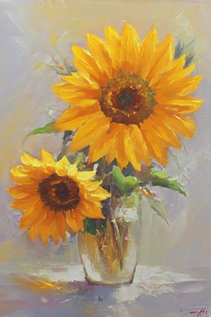 sunflower, gray colors,
, semicircle drawn with a brush,artistic oil painting stick