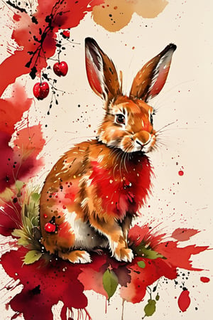 Red rabbit, jewel, gravel stone, field, meadow, apple tree, apple fruit, autumn,