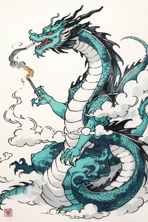 simple background, white background, cloud, no humans, smoke, spot color, dragon, eastern dragon,score_9,dal-1,artistic oil painting stick