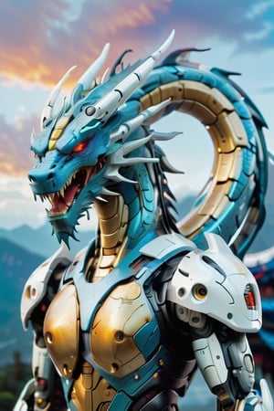 Blue dragon flying in the sky,chinese dragon,Mecha,Extremely Realistic,dragon,ROBOT