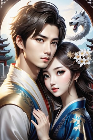 (masterpiece:1.5), (best quality:1.5), (ultra-detailed:1.5), (32K resolution:1.5), (close-up:1.2), 32K Magical Fantasy Romantic Korean Manga Art style of a young adorable romantic Taiwanese heter-couple close-up, full body, big-eyes, detailed face and fingers, Taiwanese handsome short-hair young man and his Taiwanese pretty girlfriend present Yin-Yang (Tai-Chi) Diagram in graveyard for Ching Ming Festival,DonMW15pXL,DonM5cy7h3XL