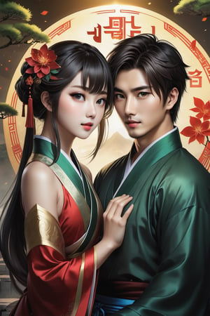(masterpiece:1.5), (best quality:1.5), (ultra-detailed:1.5), (32K resolution:1.5), (close-up:1.2), 32K Magical Fantasy Romantic Korean Manga Art style of a young adorable romantic Taiwanese heter-couple close-up, full body, big-eyes, detailed face and fingers, Taiwanese handsome short-hair young man and his Taiwanese pretty girlfriend present Yin-Yang (Tai-Chi) Diagram in graveyard for Ching Ming Festival,DonMW15pXL,DonM5cy7h3XL,DonMD34thM4g1cXL