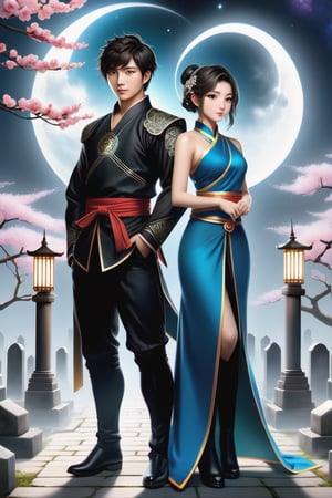 (masterpiece:1.5), (best quality:1.5), (ultra-detailed:1.5), (32K resolution:1.5), (close-up:1.2), 32K Magical Fantasy Romantic Korean Manga Art style of a young adorable romantic Taiwanese heter-couple close-up, full body, big-eyes, detailed face and fingers, Taiwanese handsome short-hair young man and his Taiwanese pretty girlfriend present Yin-Yang (Tai-Chi) Diagram in graveyard for Ching Ming Festival,DonMW15pXL,DonM5cy7h3XL,DonMD34thM4g1cXL,DonMSn0wM4g1cXL,DonMD4rkT00nXL ,DonM3v1lM4dn355XL 