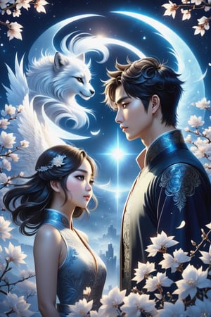 (masterpiece:1.5), (best quality:1.5), (ultra-detailed:1.5), (32K resolution:1.5), (close-up:1.2), 32K Magical Fantasy Romantic Korean Manga Art style of a young adorable romantic Taiwanese heter-couple close-up, full body, big-eyes, detailed face and fingers, Taiwanese handsome short-hair young man and his Taiwanese pretty girlfriend present Yin-Yang (Tai-Chi) Diagram in graveyard for Ching Ming Festival,DonMW15pXL,DonM5cy7h3XL,DonMD34thM4g1cXL,DonMSn0wM4g1cXL,shards