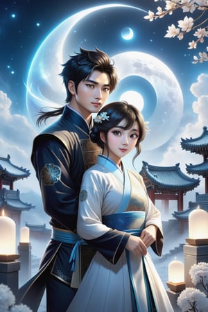 (masterpiece:1.5), (best quality:1.5), (ultra-detailed:1.5), (32K resolution:1.5), (close-up:1.2), 32K Magical Fantasy Romantic Korean Manga Art style of a young adorable romantic Taiwanese heter-couple close-up, full body, big-eyes, detailed face and fingers, Taiwanese handsome short-hair young man and his Taiwanese pretty girlfriend present Yin-Yang (Tai-Chi) Diagram in graveyard for Ching Ming Festival,DonMW15pXL,DonM5cy7h3XL,DonMD34thM4g1cXL,DonMSn0wM4g1cXL