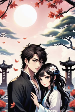 (masterpiece:1.5), (best quality:1.5), (ultra-detailed:1.5), (32K resolution:1.5), (close-up:1.2), 32K Magical Fantasy Romantic Korean Manga Art style of a young adorable romantic Taiwanese heter-couple close-up, full body, big-eyes, detailed face and fingers, Taiwanese handsome short-hair young man and his Taiwanese pretty girlfriend present Yin-Yang (Tai-Chi) Diagram in graveyard for Ching Ming Festival,DonMW15pXL,DonM5cy7h3XL,DonMD34thM4g1cXL,DonMSn0wM4g1cXL,DonMD4rkT00nXL 