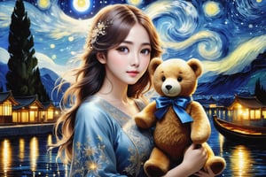 (Fidelity: 1.0), (Masterpiece, Best Quality: 1.5), 32K magical romantic Taiwanese manga painting style, pure water in the shape of (ornate Taiwanese adorable hetersexual-couple), shorthair-man, (girl with brown long flowing hair), (bright beautiful big-eyes), blending in van Gogh's starry night style, mixed with Teddy bear style, blue-grey filter, 32K, intricate lighting, luminism, sharp starlight glass background, (Magic), 32K, 32K (Beautifully Detailed Face and Hands), cinematic glowing light effects,DonM3lv3nM4g1cXL,DonMW15pXL,DonMB4nsh33XL ,DonMM1y4XL