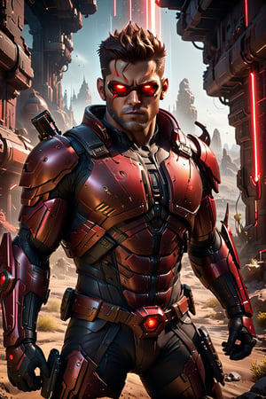 Scot Summers, Cyclops, swept back brown hair, wearing black and red skintight, combat outfit, ((crimson laser beam's, (shooting), from hes eyes)), full body portrait, dim volumetric lighting, 8k octane beautifully detailed render, post-processing, portrait, extremely hyper-detailed, intricate, epic composition, cinematic lighting, masterpiece, very very detailed, masterpiece, stunning Detailed matte painting, deep color, fantastical, intricate detail, splash screen, complementary colors, fantasy concept art, 8k resolution trending on Artstation Unreal Engine 5,chiaroscuro, bioluminescent, Art by Marc Silvestri

,3D,Cartoon,Comic Book-Style