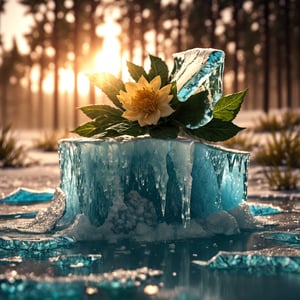 LegendDarkFantasy,DonMB4nsh33XL, (Masterpiece, best quality), (((in the center of the composition there is an icy number 8 and begins to melt))), bright cheerful first flowers, young green juicy grass, against the backdrop of a clearing with melting snow, Bright rays of the sun, beautiful, elegant, harmonious, aesthetics, professional photo , ISO-250, nerd art, Boris Vallejo style, octane render, CGI, 1024K