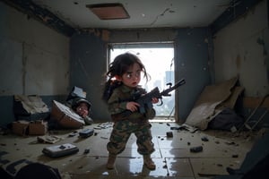 on the outside
assault rifle, holding a rifle, soldier clothing,
Iran, Afghanistan
fire, war crimes, apocalypse, war crimes, terrorism, terrorist, destroyed car

  assault rifle, firearm
Debris, destruction, ruined city, death and destruction.
​
2 girls
Angry, angry look, 
child, child focusloli focus, a girl dressed as a soldier, surrounded by war destruction, cloudy day, high quality, high detail, immersive atmosphere, fantai12,DonMG414, horror,full body,full_gear_soldier,full gear,soldier,r1ge,xxmixgirl, ,realistic,ink ,Pixel art