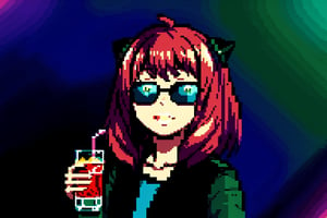 Unicorn with sunglasses drinking coke, COCA-COLA, drink, drinking coke, realistic, photorealistic, cinematic, Magical Fantasy style, Magical Fantasy style, neon photography style,3DMM,perfect,hand,Pixel art,Pixel world,anya,High detailed , party background,Color magic,Saturated colors,Color saturation 