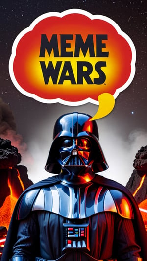 Photo of Darth Vader in lava with text bubble that says "MEME WARS", 
