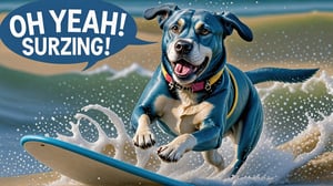 Photo of Blue Labrador surfing with text bubble that says "oh yeah 2024!",IN MATRIX,realistic,ACTION