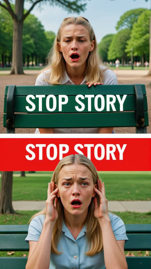 Introverts are unaware when they make people mad. Forrest Gump on a park bench with a beautiful blonde lady covering her ears in a park with text that says "stop story", 