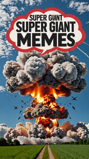 Photo of the best thing I have ever seen in my life with explosion text bubble in clouds that says "super giant BOMB memes"