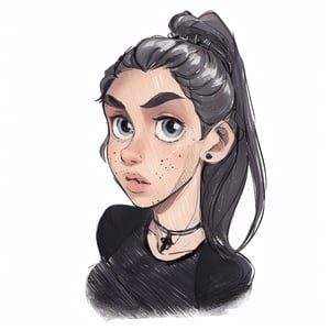 1girl, (caucasian skin), (( 20 years old)), portrait 3/4, dark greengrey eyes, grey hair, European and American cartoon,( hand drawing:1.2) ,DRAWING,cartoon,anime