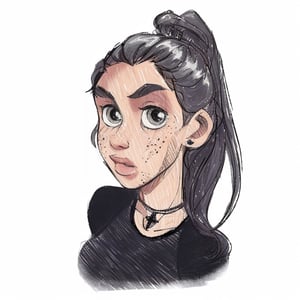 1girl, (caucasian skin), (( 20 years old)), portrait 3/4, dark greengrey eyes, grey hair, European and American cartoon,( hand drawing:1.2) ,DRAWING,cartoon,anime