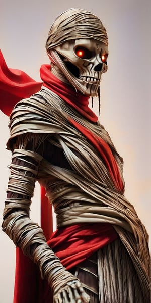 decaying mummy,a malevolent and ancient sorcerer, withered, shrouded in rotting bandages, emaciated body. grotesque, skin is a sickly grey, covered in tattered rotting bandages, is body is emaciated, his face is hidden by a hooded red robe, glowing sinister red eyes, malevolent, masterpiece, best quality, aesthetic,,smile, (oil shiny skin:1.3), (huge_boobs:3.6), willowy, chiseled, (hunky:3.4), body rotation 90 degree, (perfect anatomy, prefecthand, dress, long fingers, 4 fingers, 1 thumb), 9 head body lenth, dynamic sexy pose, breast apart, ((cowboy shot)), (artistic pose of a woman),Glass Elements,(Transperent Parts),crystalz,DonMM00m13sXL,stalker,photo of a transparent ghost