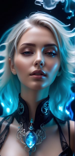 Medium full shot ,4k,best quality,masterpiece,1 American girl, 1 girl,(sliver hair,multicolored blonde hair, long hair, blunt bangs,), A photography of jewelry ,a luminous transparent bioluminescent multidimensional entity, a beautiful woman with dark hair in black and white is surrounded by BLUE ink that flows like smoke. She has her head tilted back as she floats underwater, creating an ethereal atmosphere. Her face reflects intense emotions of pain or sadness, adding to his mysterious allure.,smile,(oil shiny skin:1.0), (big_boobs:1.9), willowy, chiseled, (hunky:2.6),(( body rotation 120 degree)), (perfect anatomy, prefecthand, dress, long fingers, 4 fingers, 1 thumb), 9 head body lenth, dynamic sexy pose, breast apart, (artistic pose of awoman),ink,better photography,abyssaltech ,Extremely Realistic,dissolving,smoke on the water,steampunk style,abyss