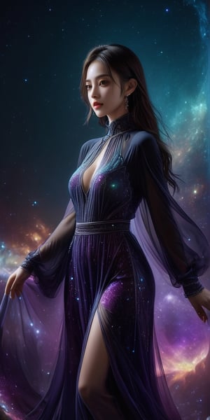 1girl,European girl,black swan , Cosmic Milky into dress,Waysolo, black gloves, veil, thigh boots, detached sleeves, purple halter dress, (pantyhose), short shorts, detached collar, cowboy shot, looking at viewer, finger to mouth, looking at viewer, , ecstasy, gasping, smile, open mouth, standing, crescent moon, nebula, starry sky.,smile, (oil shiny skin:1.0), (big_boobs:2.6), willowy, chiseled, (hunky:2.4),(( body rotation -35 degree)), (upper body:0.8),(perfect anatomy, prefecthand, dress, long fingers, 4 fingers, 1 thumb), 9 head body lenth, dynamic sexy pose, breast apart, (artistic pose of awoman),Leonardo,NIJI STYLE,Strong Backlit Particles,ao dai,Ao Dai,dress,Vietnam,chrometech,xxmix_girl,DonMChr0m4t3rr4XL ,DonM3lv3sXL,xxmixgirl,DonMF41ryW1ng5XL,(PnMakeEnh),DonMASKTexXL 