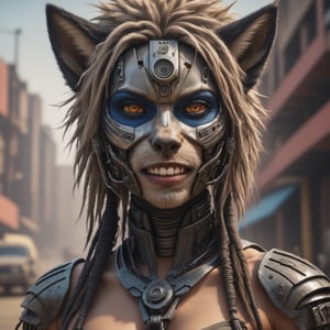 Mad Max furries and cyborg. intricate abstract, ultra intricately detailed 3D render, global illumination, by Beksinski's Ilya Prima's striped eyes with kind smile her hair, rembrandt, style from Anime series CGSociety,hyper realistic, 4k HDR, ,1girl,anthro