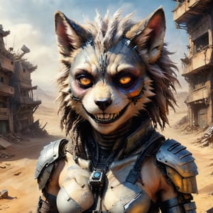 Mad Max furries and cyborg. intricate abstract, ultra intricately detailed 3D render, global illumination, by Beksinski's Ilya Prima's striped eyes with kind smile her hair, rembrandt, style from Anime series CGSociety,hyper realistic, 4k HDR, ,1girl,anthro, in the style of esao andrews